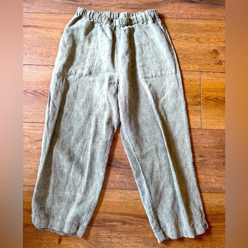 Vintage Chico's Y2K Pedal Pusher Capri Linen  Cotton Blend / olive green/ size 1